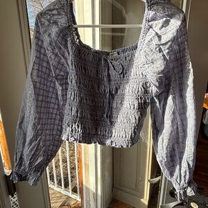 American Eagle Blue Blue Floral Smocked Blouse